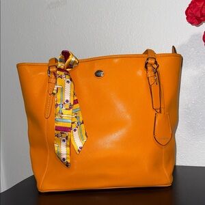 Coach Vibrant Orange Tote with Scarf Accent
